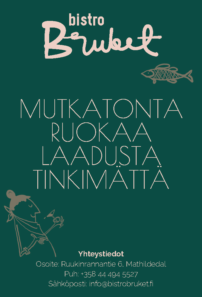 Bistro Bruket Mathildedal, tekstiä vihreällä pohjalla